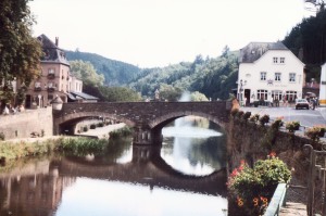 The River Our flowing through the town of Vianden, Luxembourg.